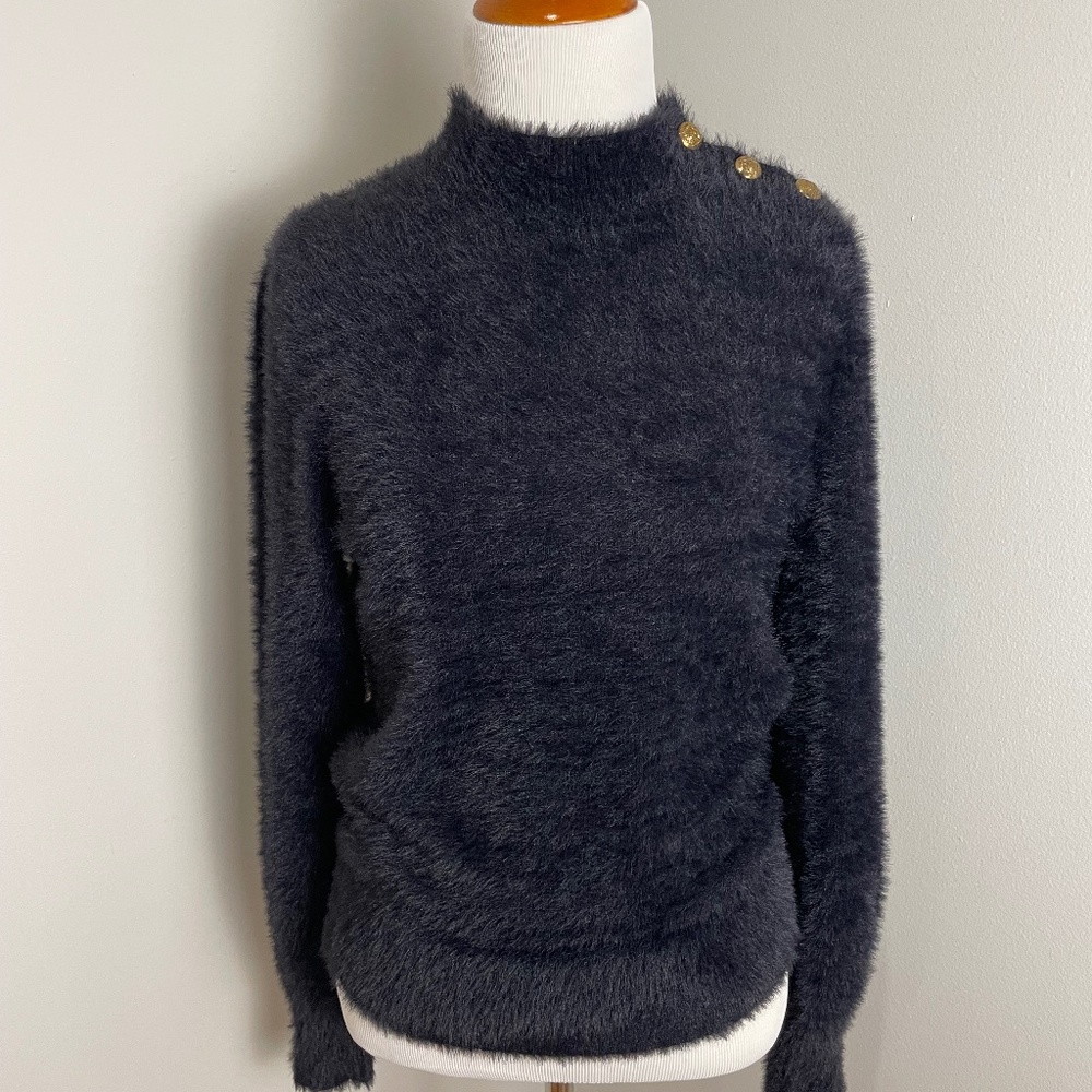 NWOT Banana Republic Black Eyelash Sweater w/Shoulder Buttons